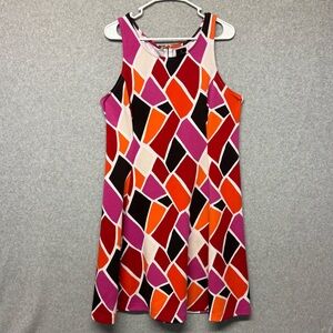 Worthington Stretch Knit Color Block Dress Multicolor Sleeveless V Neck Size 16